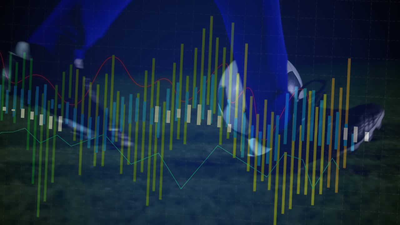 Fodboldspiller drejer fod på oplyst bane efter pulserende søjler, trækker bolden til analyse.