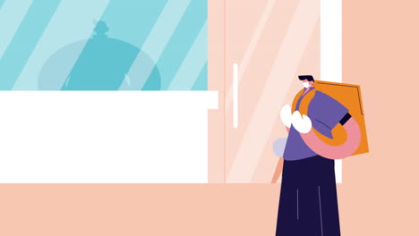 trabajador de servicio de entrega con animación de caja