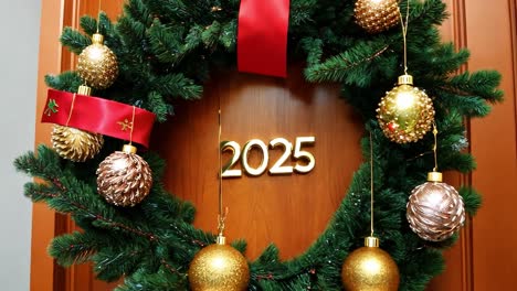 christmas wreath on a door with the year 2025