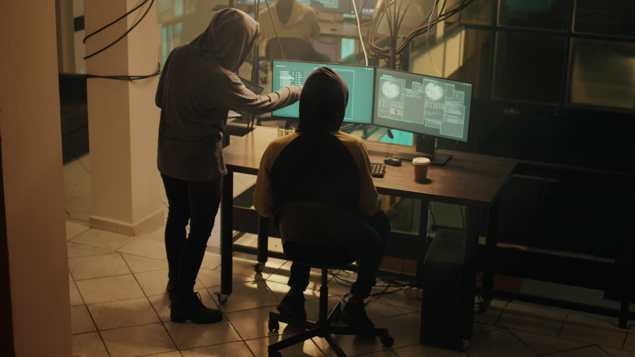 Hackers Working in a Dark Room