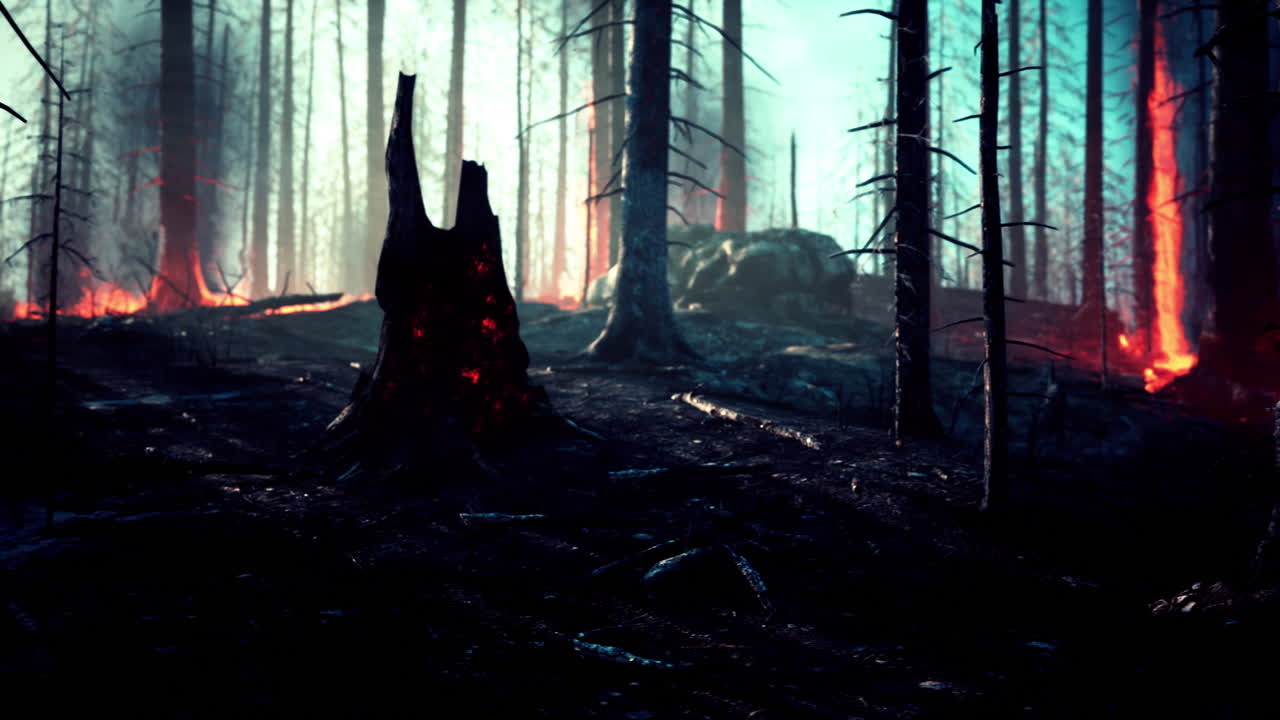 un incendio forestal quema el suelo en el bosque