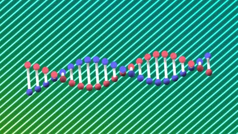 animación de una cadena de adn girando sobre rayas de neón brillantes