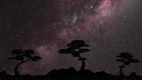 time-lapse of stars moving behind trees.