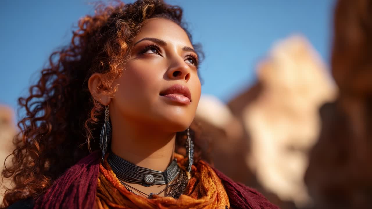 A Beautiful Portrait of a Woman with Curly Hair in a Scenic Outdoor Setting, Capturing Moments of Reflection and Serenity in Nature's Embrace