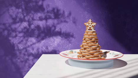 pastel de chocolate en paño de mesa blanco con fondo púrpura concepto de celebración de eventos