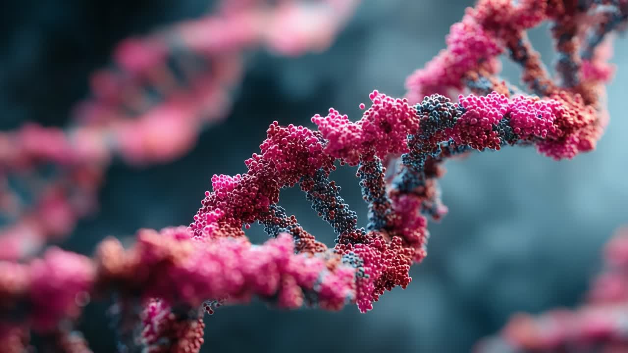 Çarpıcı Detaylarla DNA Sarmalı Yapısının Karmaşık Görünümü: Genetik Materyalin Canlı Bir Görselleştirmede Nasıl İç İçe Geçtiğinin Sergilenmesi