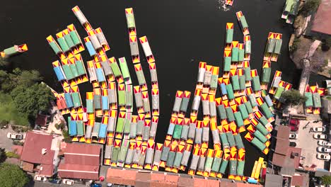 overhead perspective of a dock in the xochimilco district of mexico city