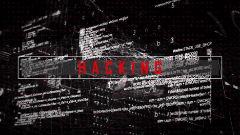 Animation-of-hacking-text-over-data-processing-and-world-map-on-black-background