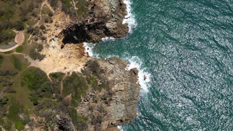 top down aerial views over the lookout at the town of 1770, central queensland, australia