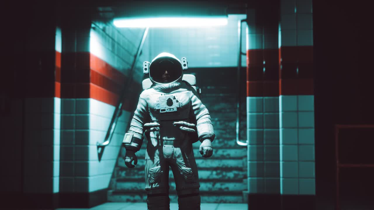 astronauta en el metro subterráneo