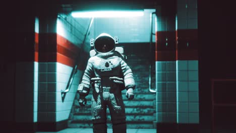 astronaut at underground metro subway