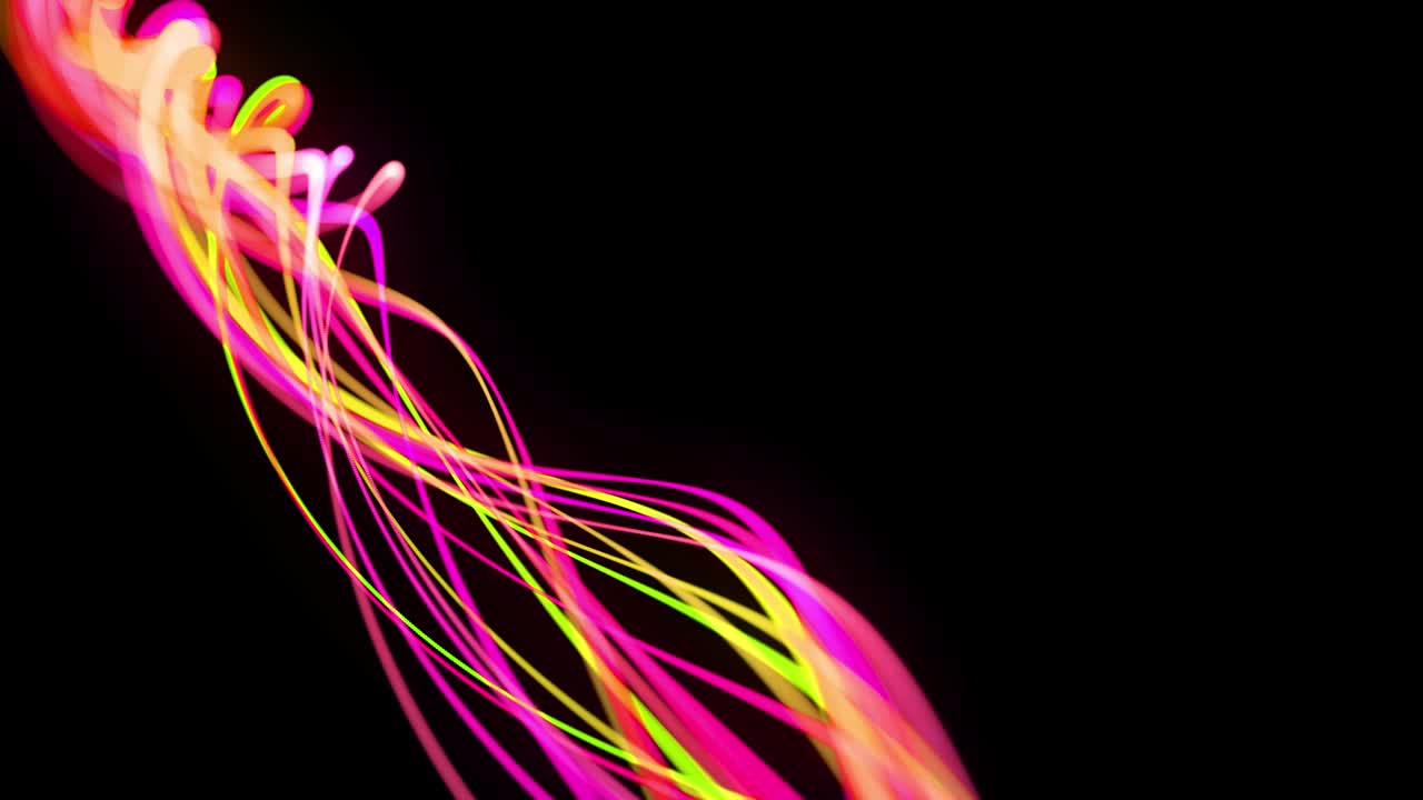 flujo de luz bg en 4k. fondo en bucle abstracto con rastros de luz, flujo de líneas de neón verde rojo amarillo en el espacio se mueven para formar formas en espiral. diseño de movimiento moderno de moda efecto de luz de fondo