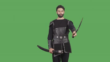 soldado medieval, recreación histórica, video en pantalla verde.