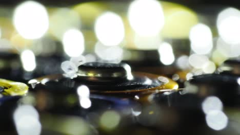 flashing lights on group of rotating alkaline batteries,close up