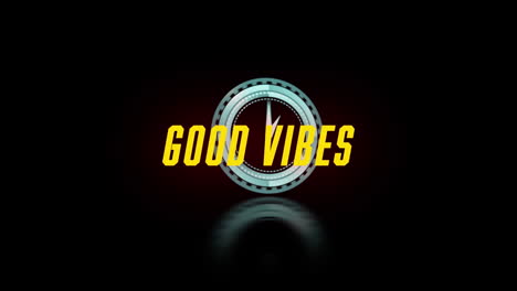animation of good vibes text over scope scanning on black background