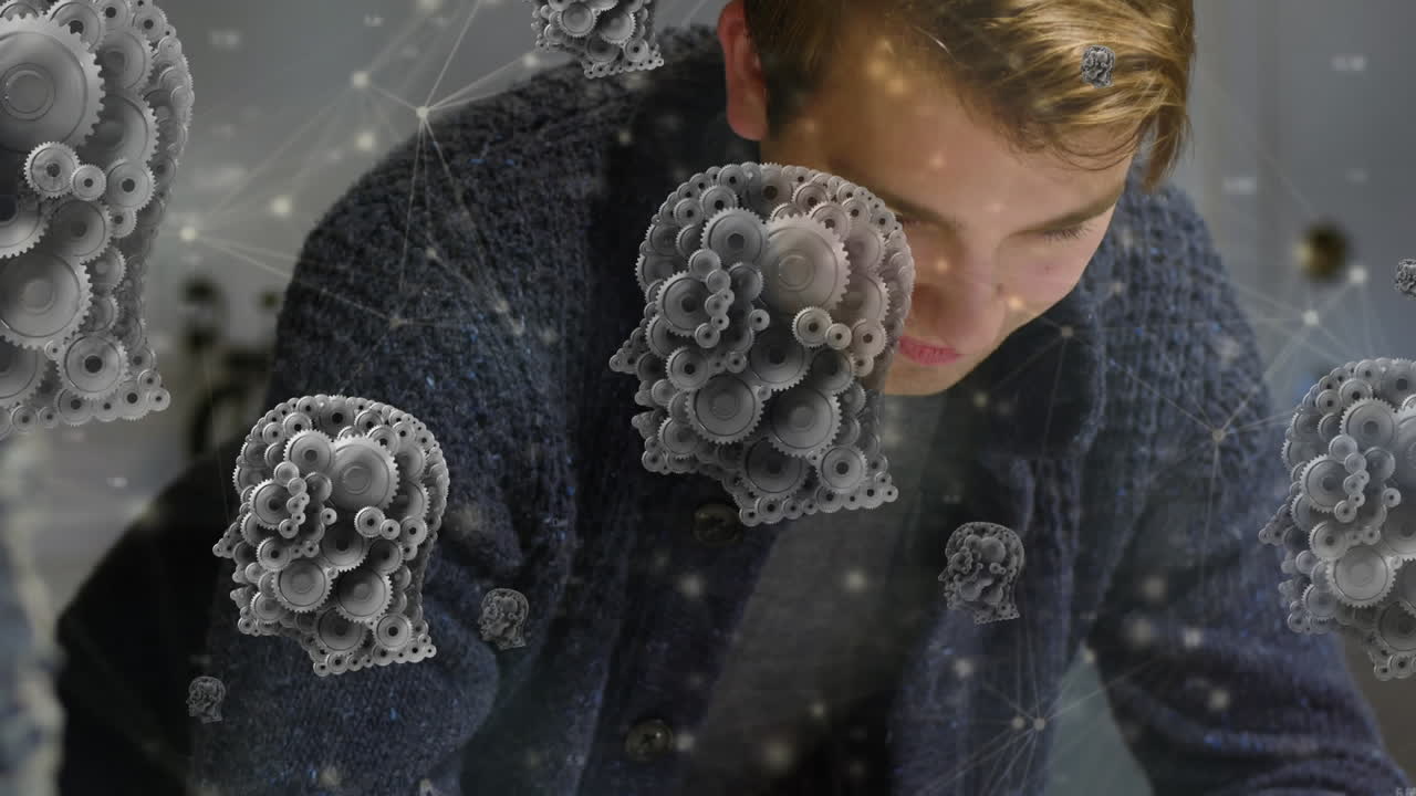 animación de una red de iconos digitales sobre el hombre utilizando un teléfono inteligente