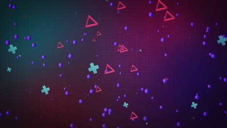 Animation-of-colourful-shapes-floating-on-dark-background