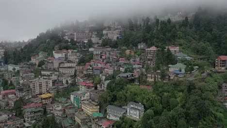 beautiful cityscape of darjeeling in west bengal, established aerial shot