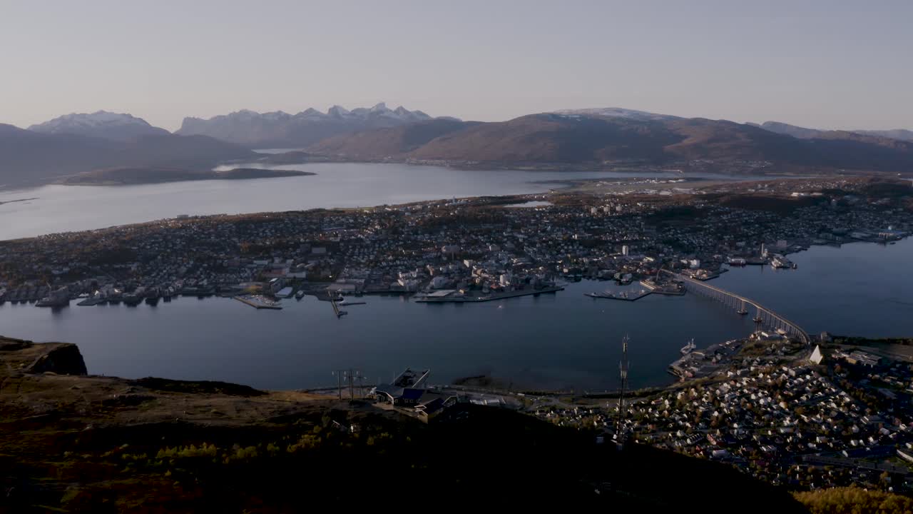 Aerial View of a Coastal City in Norway