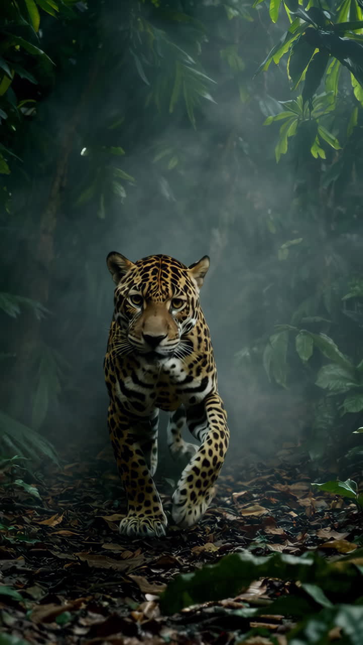 Jaguar en una jungla brumosa