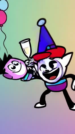 cartoon characters celebrating at a party