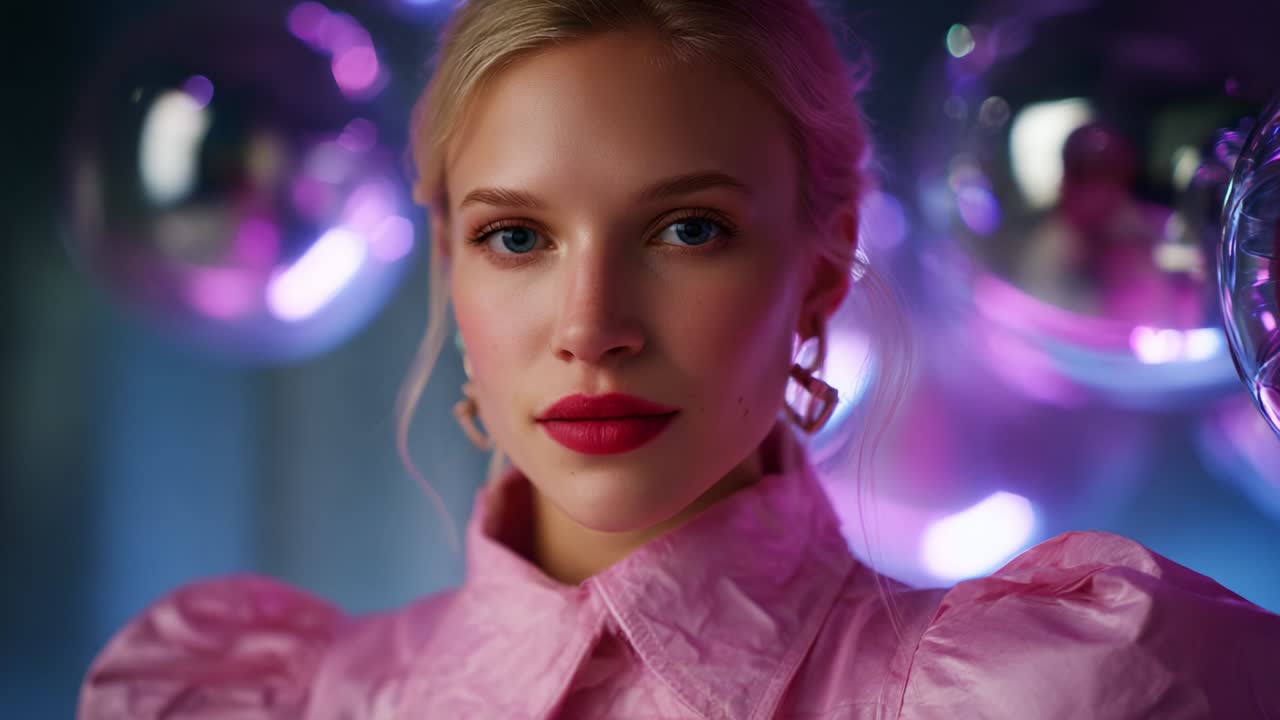 Portrait of a beautiful blonde woman in pink