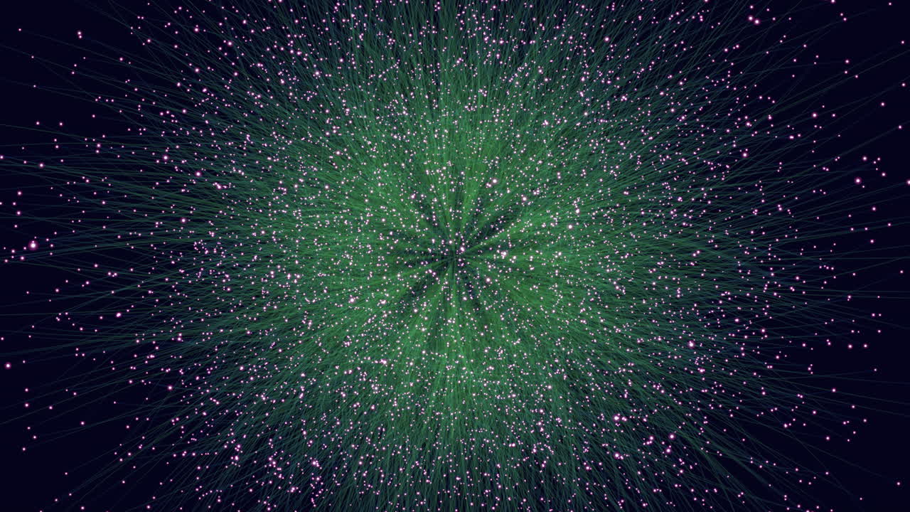 천체물리학적 네트워크 빛나는 녹색 별들이 우주를 비추고 있다.