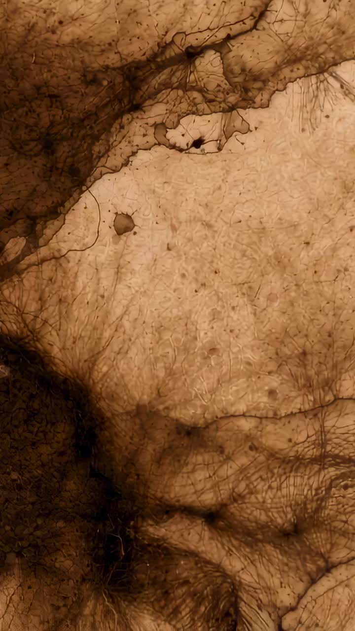 Vertical video: Panning camera revealing pale paper and dark fibrous stain to show tiny pores