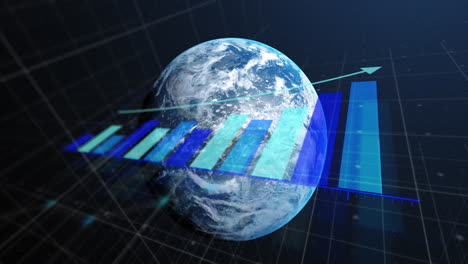 animación del procesamiento de datos estadísticos en todo el mundo contra un fondo azul