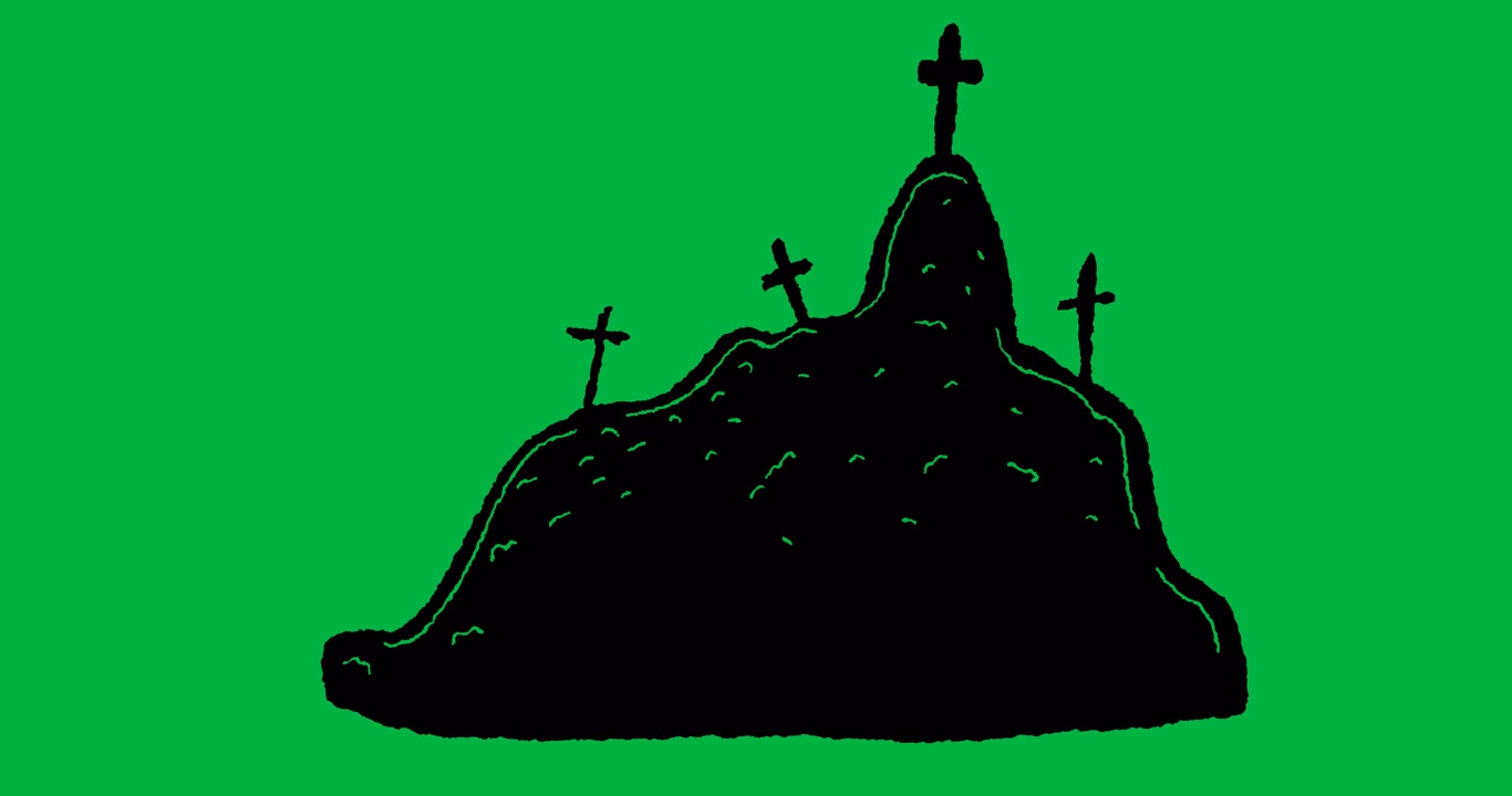 Animation d'un dessin de cimetière noir en mouvement sur fond blanc