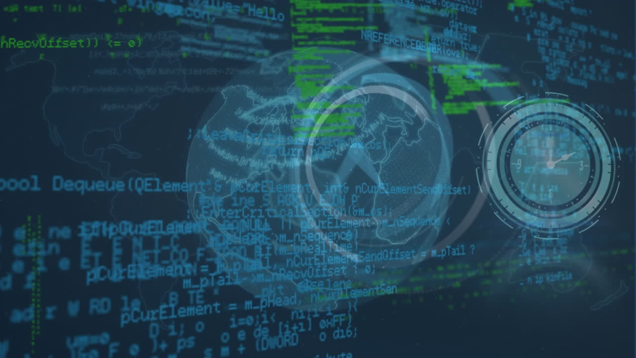 animación del procesamiento de datos y el reloj sobre los puntos