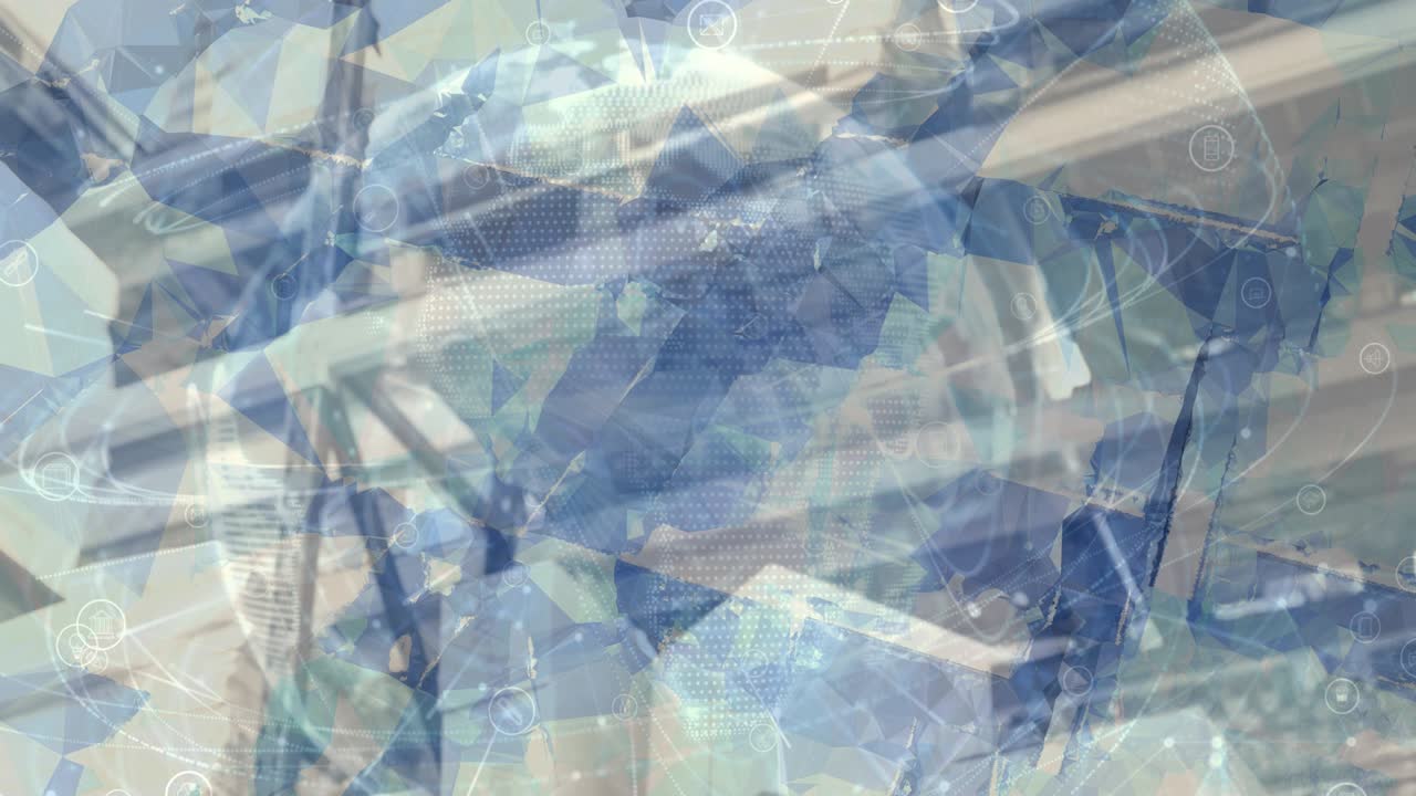 animación del globo con iconos digitales sobre un fondo borroso