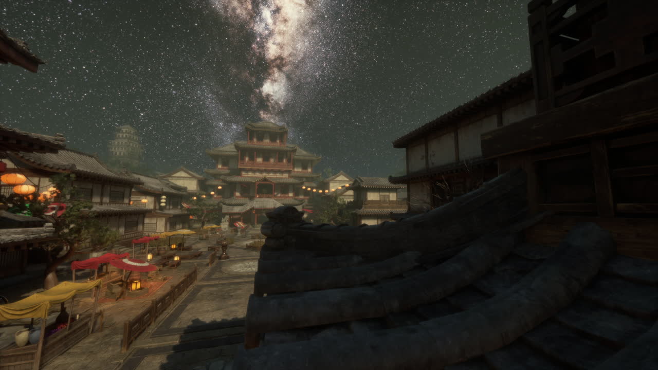 중국 도시 의 아름다운 밤 장면, 하늘 에서 볼 수 있는 은하계