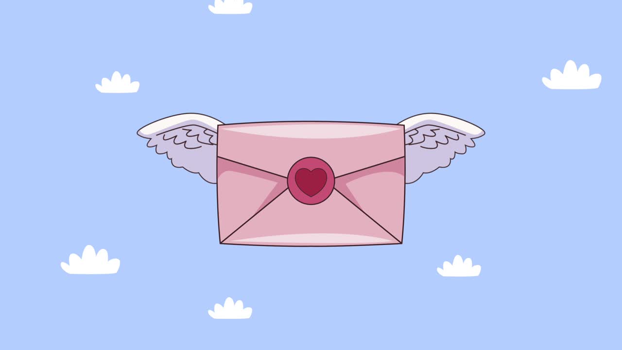 carta de amor volando en el cielo animación