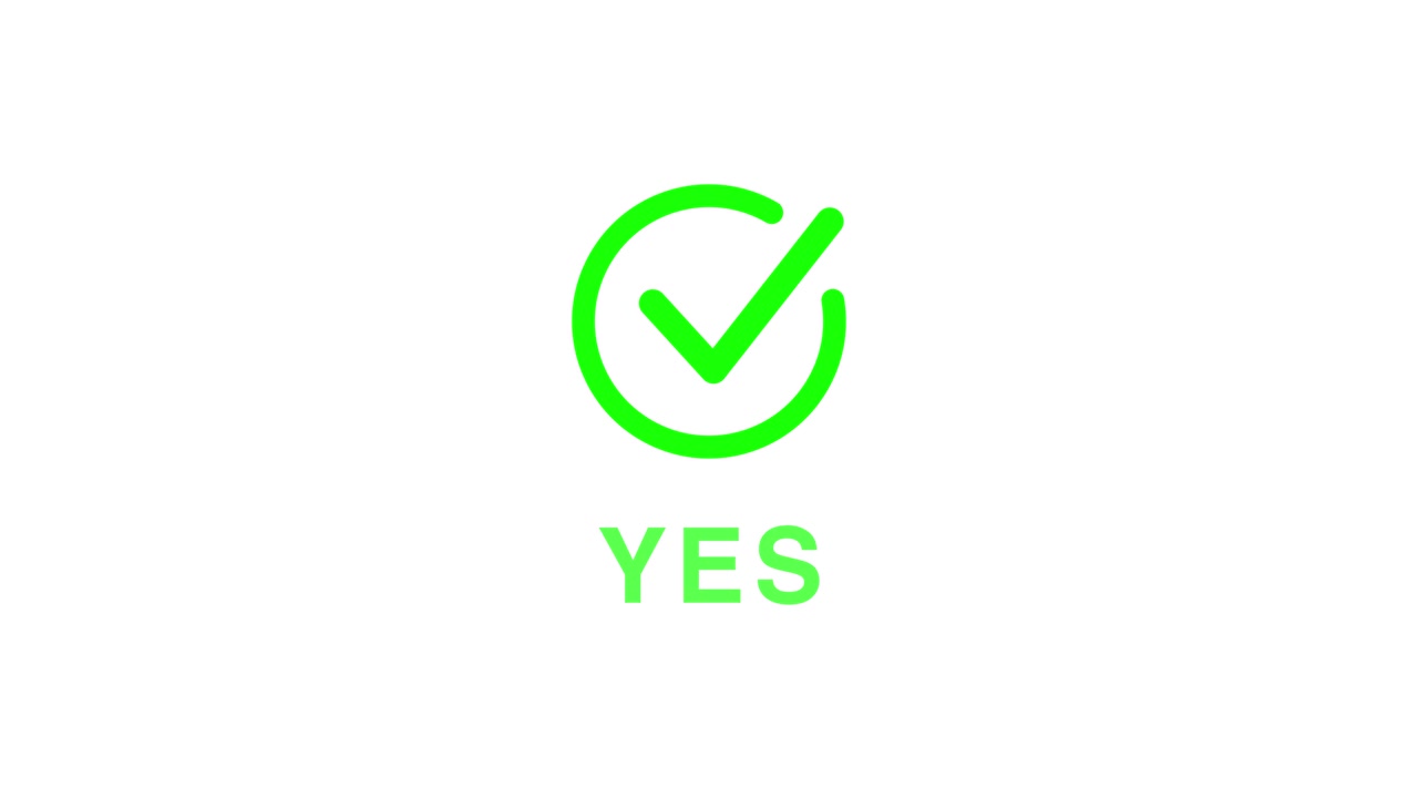 Green Checkmark and 'YES' Text Animation on White Background