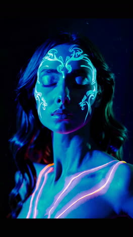 glowing neon face and body paint portrait
