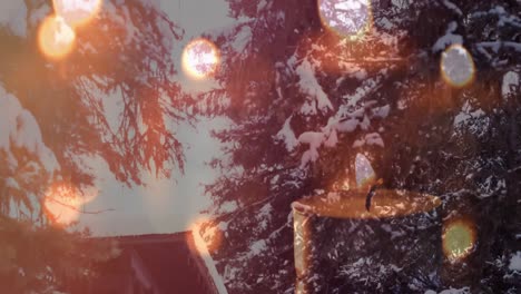 animation of candles over winter coniferous trees with snow