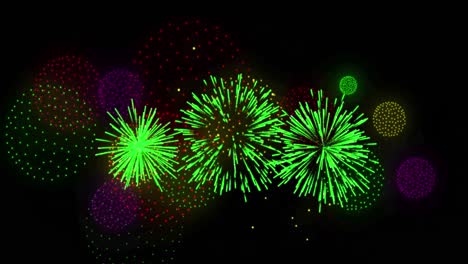 Animation-of-shapes-and-fireworks-on-black-backrgound