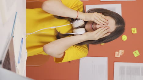 vertical video of excited and cheerful girl child.