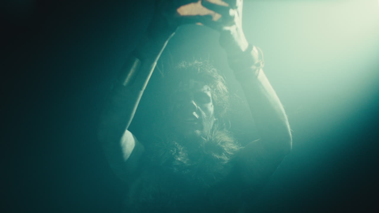 A creepy witch during the night storm