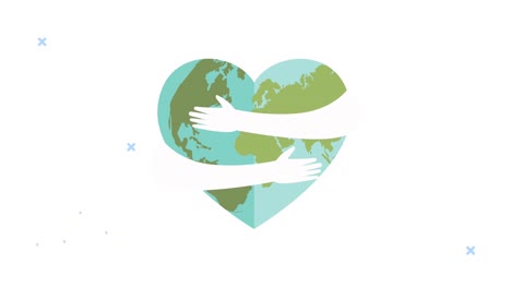 world heart day animation with hands huging earth with heart shape