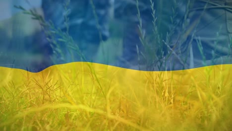 animation of flag of ukraine over boots of soldiers