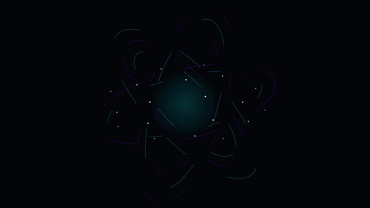 Animazione digitale astratta di atomi con particelle luminose