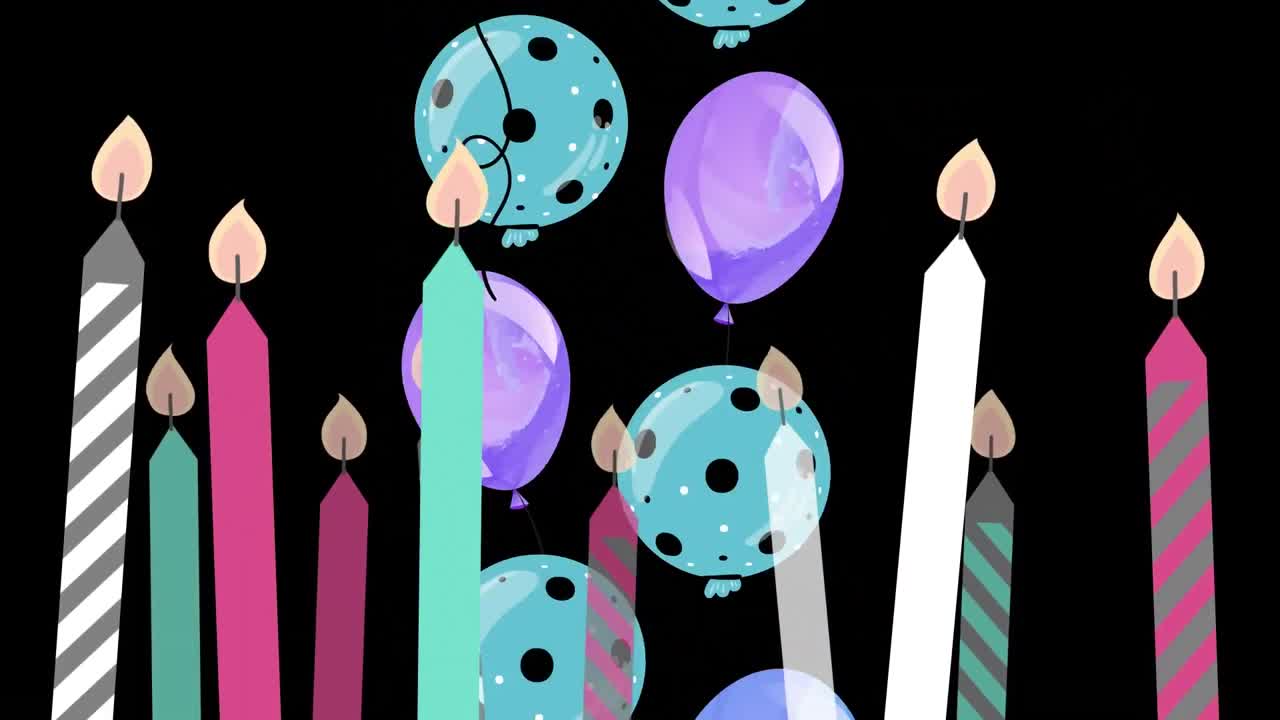 animación de velas sobre globos sobre un fondo negro.