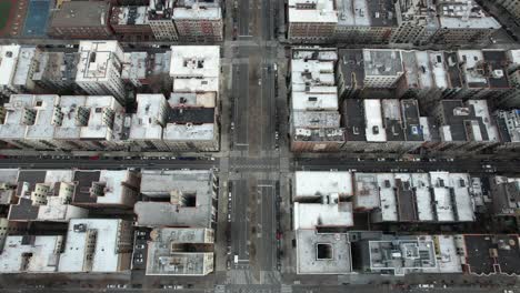 a high angle, top down view over harlem, new york on a cloudy day