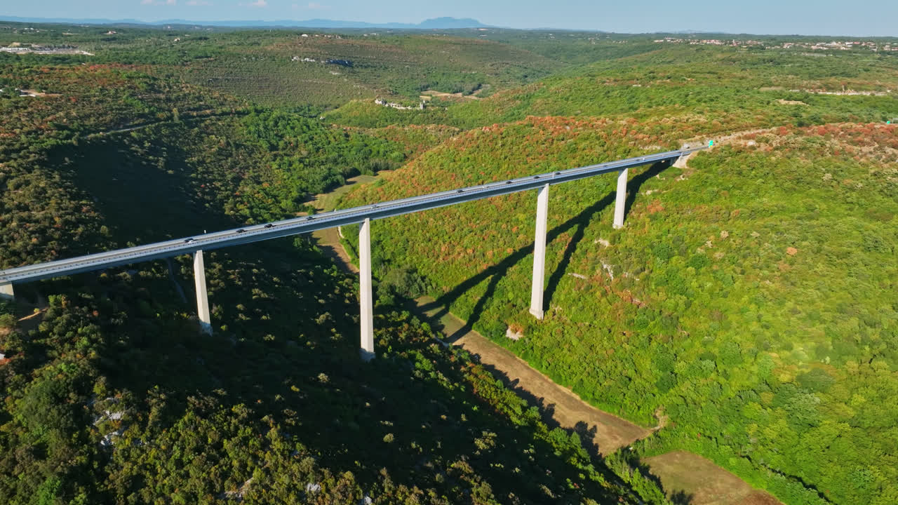 Aerial View of a Modern Highway Viaduct Spanning a Green Forested Valley