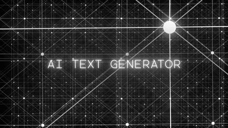 Connected white data points form a network as &quot;AI TEXT GENERATOR&quot; generates on screen