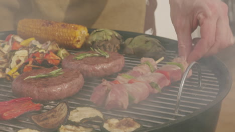 delicious barbecue with burgers and kebabs