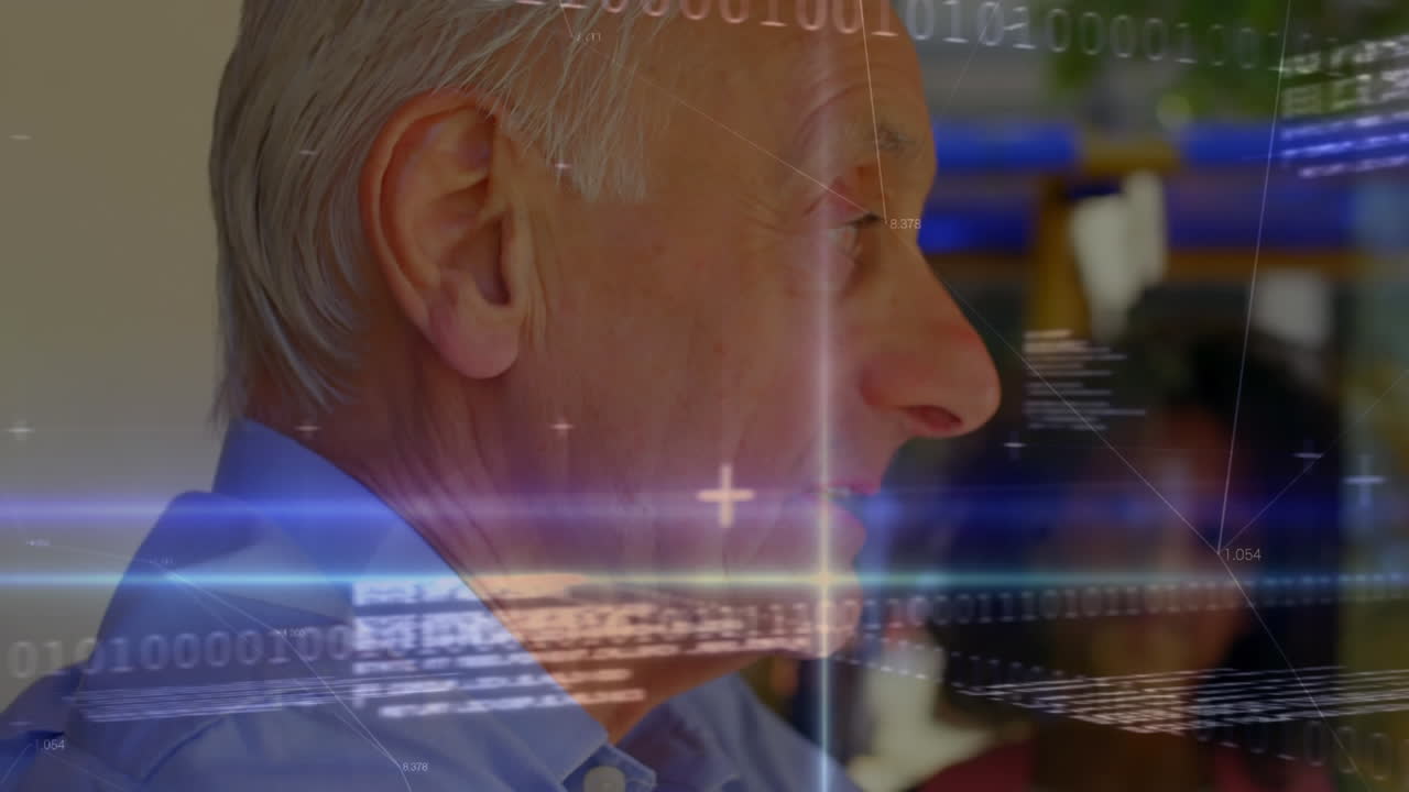 Animated stock market display shows price volatility with colorful tickers.