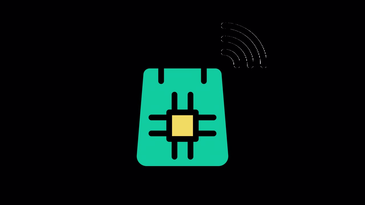 Animiertes Icon eines digitalen Notizbuchs mit Mikrochip und Wi-Fi-Signal.